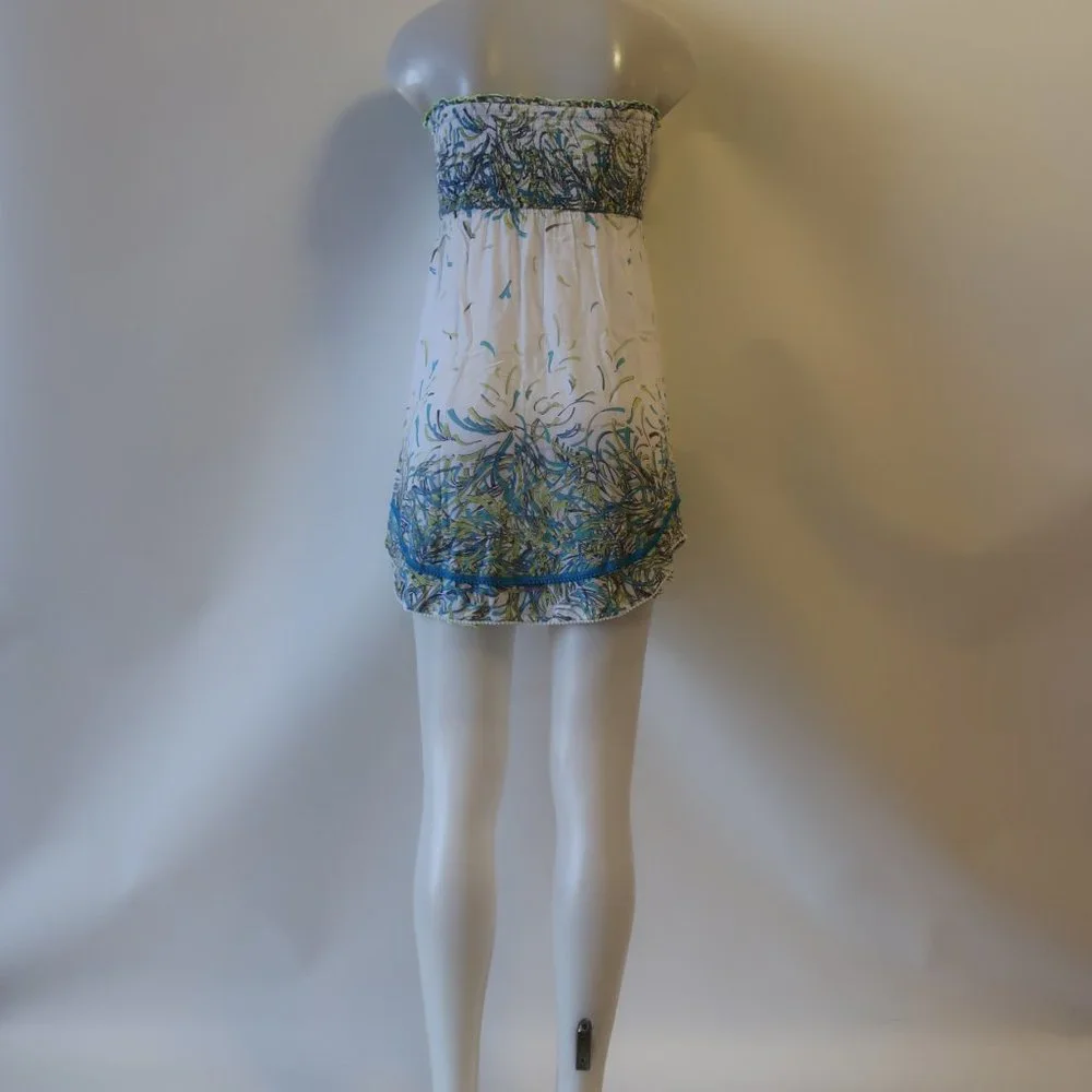 Poupette St. Barth Strapless White and Green Coverup - Picture 8 of 9